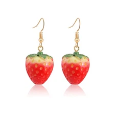 Buyless Fashion Womens 3D Strawberry Earrings Surgical Steel Acrylic Dangle Drop