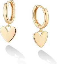 Heart Dangle Hoop Earrings for Women 14K Gold Plated Love Heart Huggies Earrings