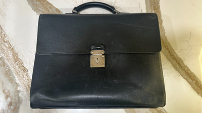 Vintage Louis Vuitton Black Briefcase Push Lock Taiga Leather