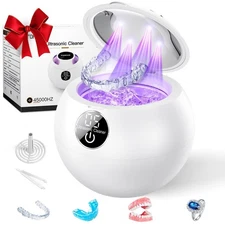 2X 360° Deep Cleaning,45kHz Ultrasonic Retainer Cleaner Machine with Light, 2...