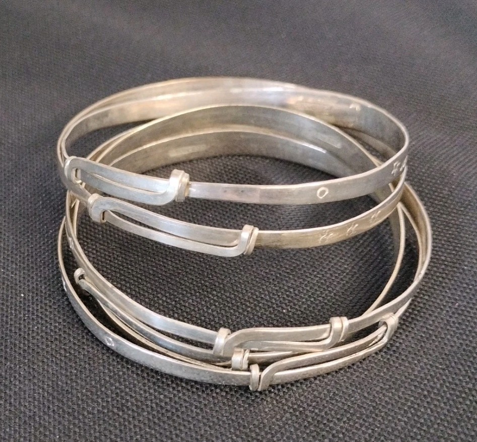 5 Silver Tone Adjustable Stackable Bangle Cuff Br… - image 2
