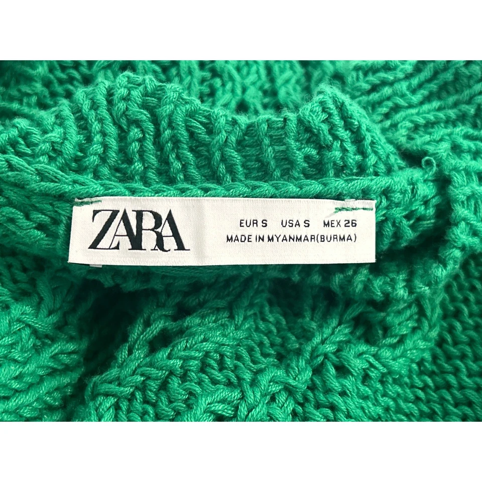Suéter corto de manga corta tejido con cable de ganchillo verde talla S de Zara para mujer Foto 3 de 4
