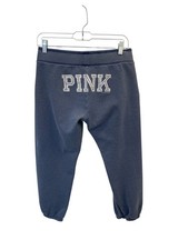 VTG Y2K Victorias Secret Pink Spellout Cropped Sweatpants Size S Blue