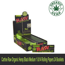 Cartine Raw Organic Hemp Black Medium 1 &1/4 Rolling Papers 24 Booklets