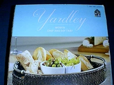 YARDLEY Chip & Dip Woven Tray with Gunmetal Finish & 2 Ceramic Bowls NEW in Box