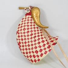 Marcel Schurman Accessorize Angel Christmas Ornament Red Check Hand Painted 3.5”