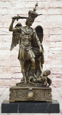 Vintage Bronze statue St Michael archangel religious warrior 15 inches Decor Gif