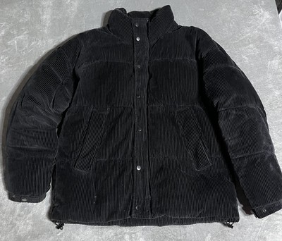 Zara Corduroy Puffer Coat XL Black Ribbed Full Zip Pockets Puffy Soft Jacket