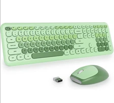  Green Wireless Keyboard and Mouse Combo Set 2.4GHz Retro Typewriter Style 