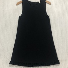 J.Crew Black Cotton Ruffle Hem Sleeveless Shift Dress Gold Buttons XS
