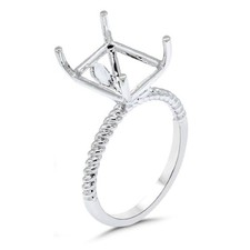 Emerald Cut 11x9mm Solitaire Semi-Mount 925 Sterling Silver Prong Setting Ring