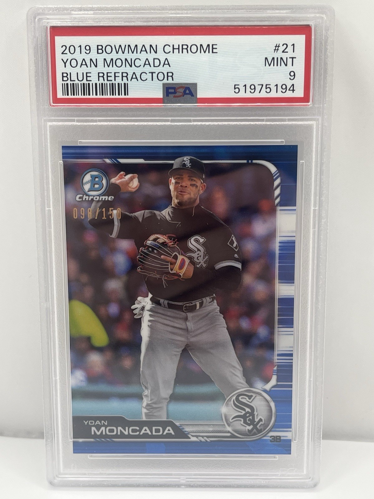 2019 Bowman Chrome Yoan Moncada Blue Refractor /150 PSA 9 White Sox