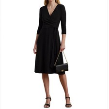 Ralph Lauren Women's Dress Size 4 Black Surplice Jersey Dress Classic Minimalist