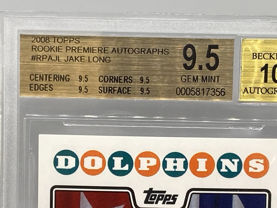 2008 Topps Rookie Premiere Auto RC Jake Long AUTOGRAPH BGS 9.5 GEM MINT POP 29 - Image 2 of 4