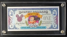 1993 Disney Dollars $1 MICKEY MOUSE 65TH ANNIVERSARY - Series A - Holder - UNC