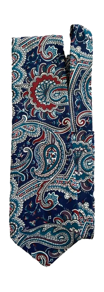 Van Heusen Classic Collection Blue Paisley Men's Necktie Teal Red Retro - Image 4 of 4