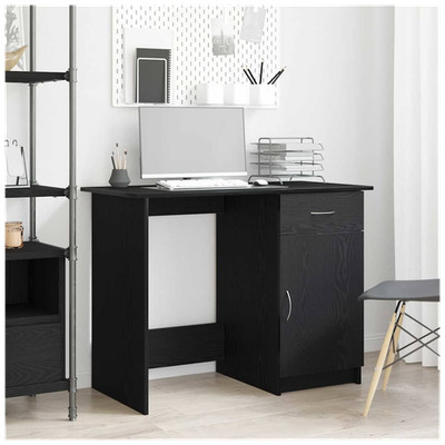 Schreibtisch Schwarz Eiche 100x50x76cm Ingenieurholz kompakt Homeoffice Schreibtisch Schublade schmal