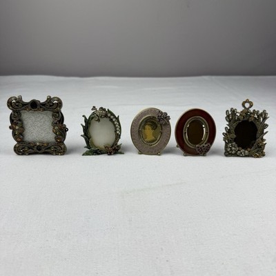 Jeweled Enamel Mini Picture Frames Lot of 5 Rhinestone Ornate Decor