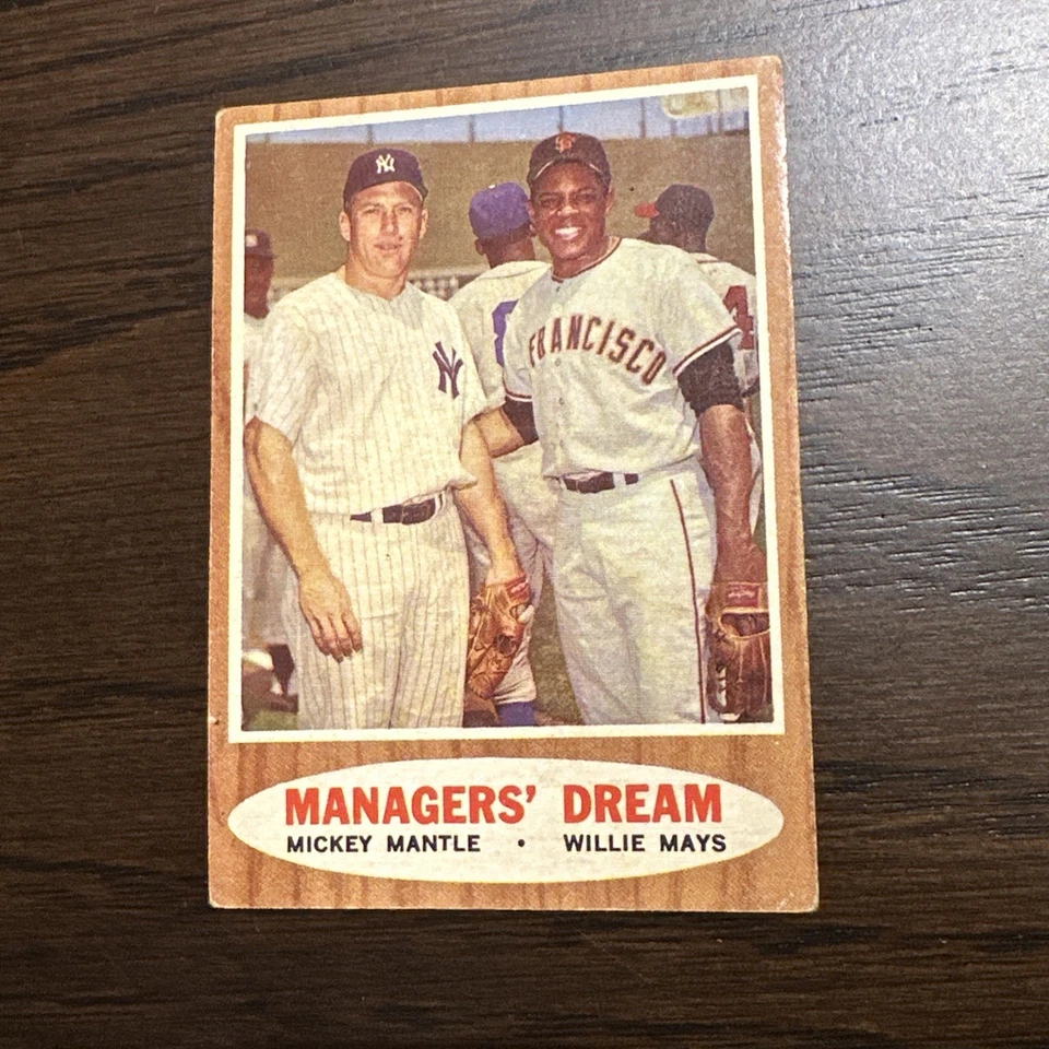 🔥⚾️1962 Topps Baseball #18 Managers' Dream Mickey Mantle/Willie Mays Foto 2 de 4