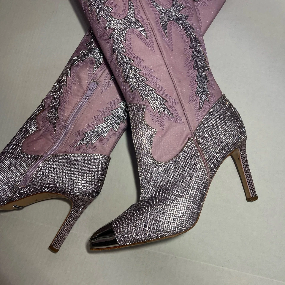 Gianni Bini Mujer 8.5 Rosa Estrás Sobre la Rodilla Botas Tacones Glam Barbie Foto 3 de 4