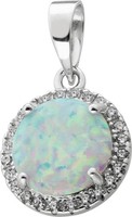 AnhäNger Silber 925 Synthetischer Opal Weisse Zirkonia
