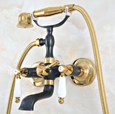 Gold Black Brass Wall Mounted Clawfoot Bath Tub Faucet with Handheld Shower