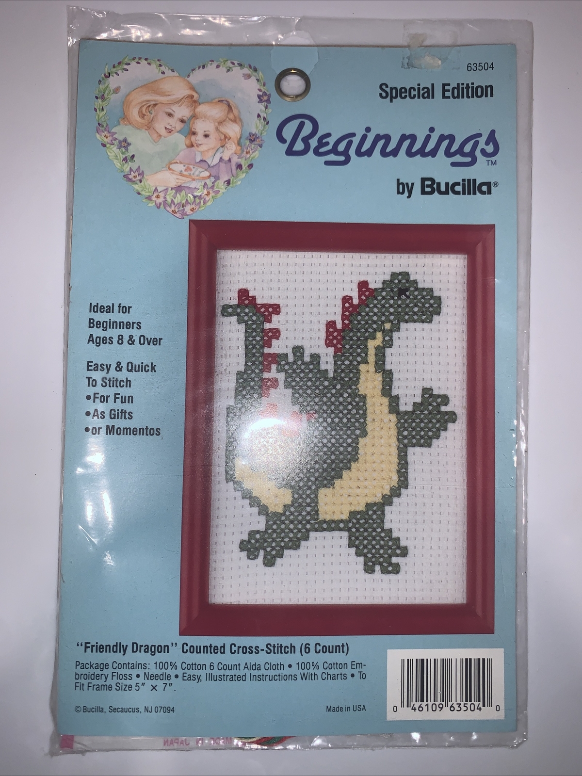 Bucilla Beginnings Counted Cross Stitch Kit for Kids Friendly Dragon Hand Craft