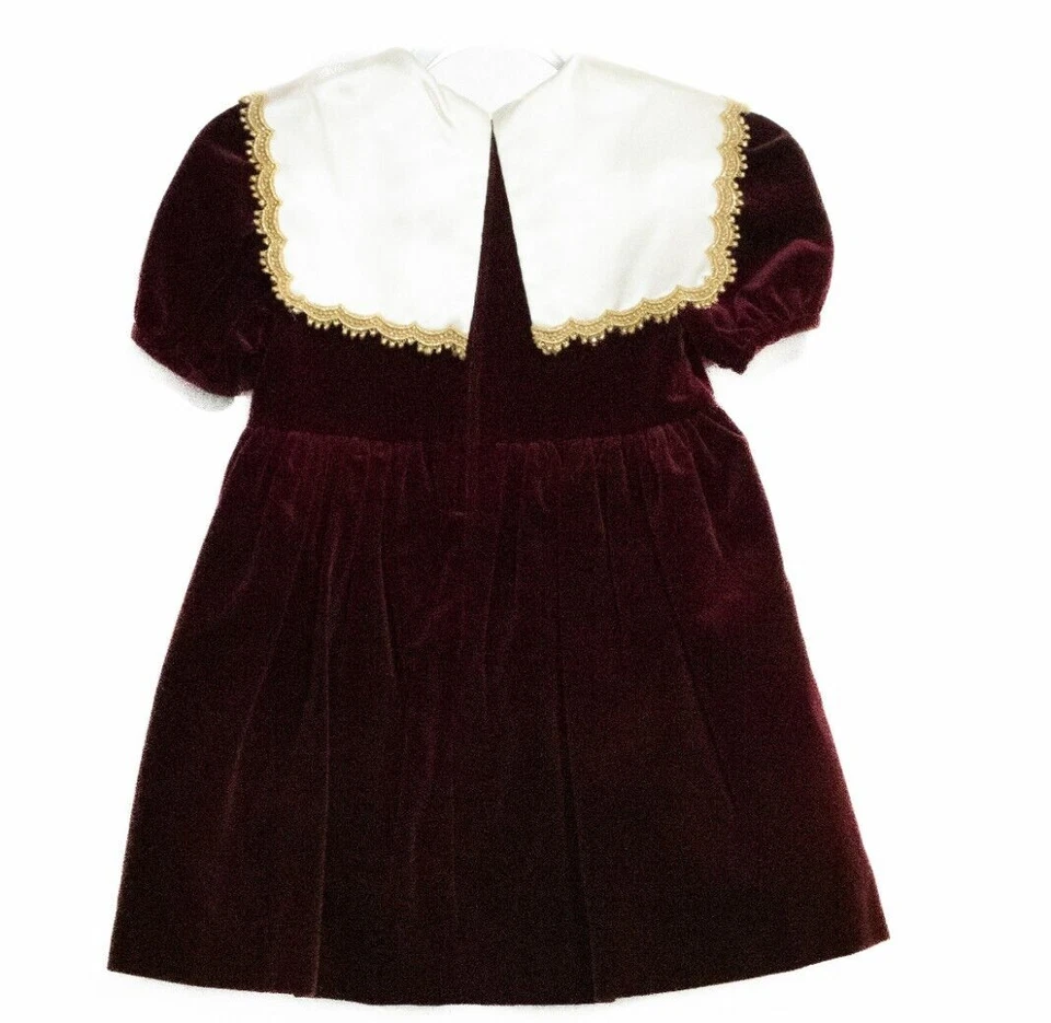 Vestido Good Lad of Philadelphia Niñas Borgoña Terciopelo Manga Abullonada Cremallera Cuello 6X Foto 3 de 4