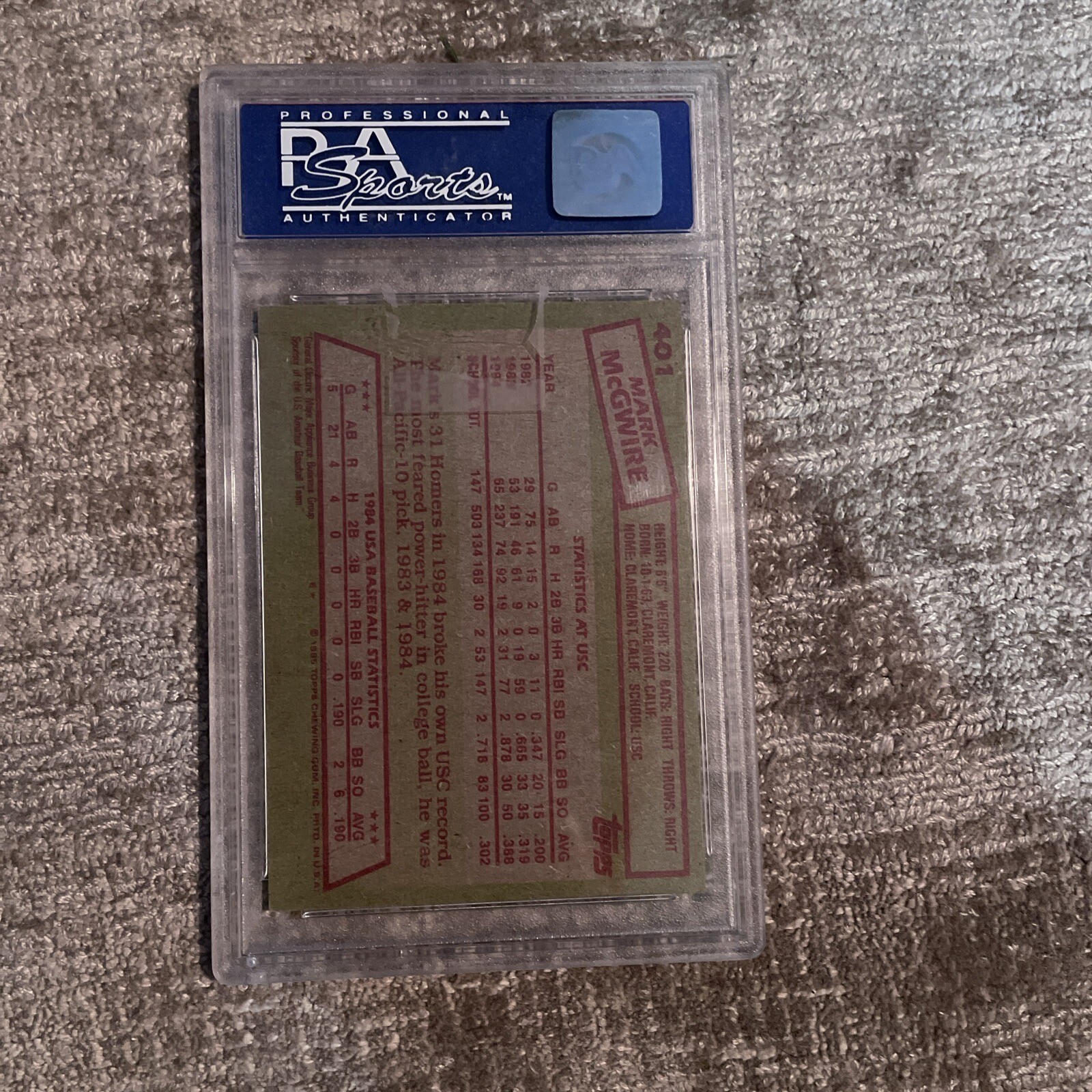 1985 Topps Mark McGwire 84 USA Baseball Team Rookie Card RC #401 PSA 8 view 3