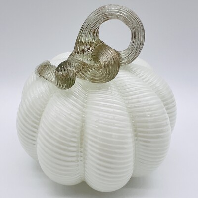 Art Glass Pumpkin White With Applied Gold Fleck Stem