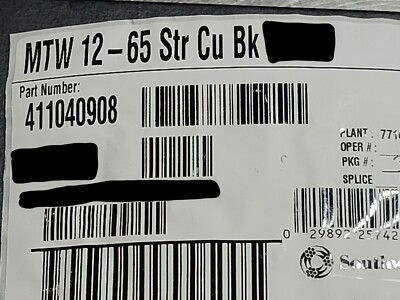 Southwire/Copperfield #12awg 65x30 Boat Cable BC-5W2 1015 Lead Wire Black /50ft