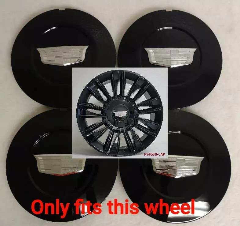 CENTER CAPS FOR CADILLAC ESCALADE PLATINUM 2015 UP GLOSS BLACK