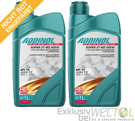 2 x 1 Liter Addinol SUPER 2T MZ 406 W NEUTRAL / NICHT ROT EINGEFÄRBT / EXCLUSIV