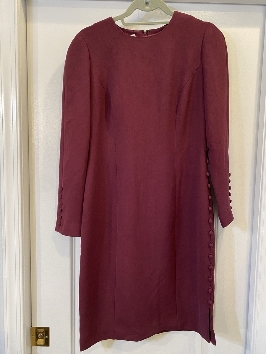 Vintage Maggy London Dress Womens Sz 10 Side Accent Buttons Career Burgundy Vintage Maggy London Dress Womens Sz 10 Side Accent Buttons Career Burgundy
