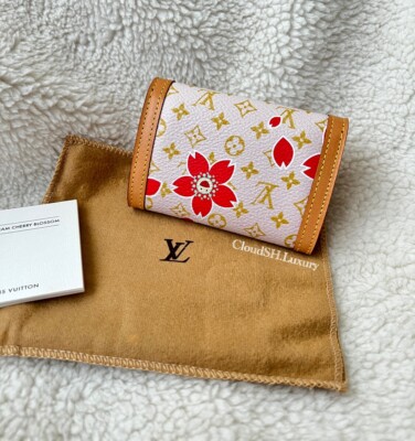 Auth Louis Vuitton Cherry Blossom Red Pink Monogram Card Holder