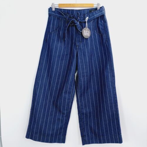 RES DENIM Wide Leg Jeans Womens Size 28 Blue Stripe Denim Pants Cotton Blend - Picture 1 of 14