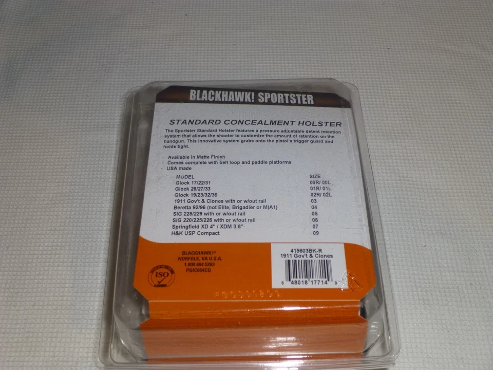 Blackhawk 1911 Govt. 415603BK-R Concealed Carry Holster Black Belt w/ Paddle RH - Image 4 of 4