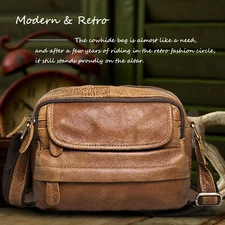 Men's Leather Crossbody Bag Vintage Shoulder Bag Casual Small Messenger Pack
