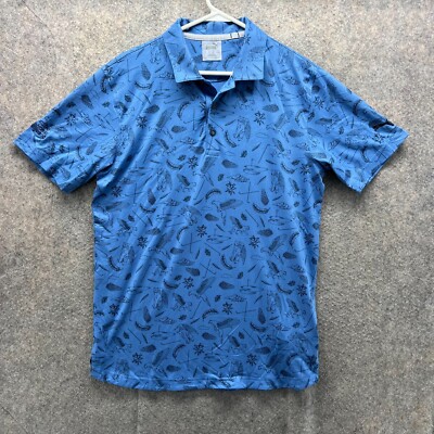 Puma Polo Shirt Men Small Blue Polyester Cloudspun Atmos Golf All Over Print