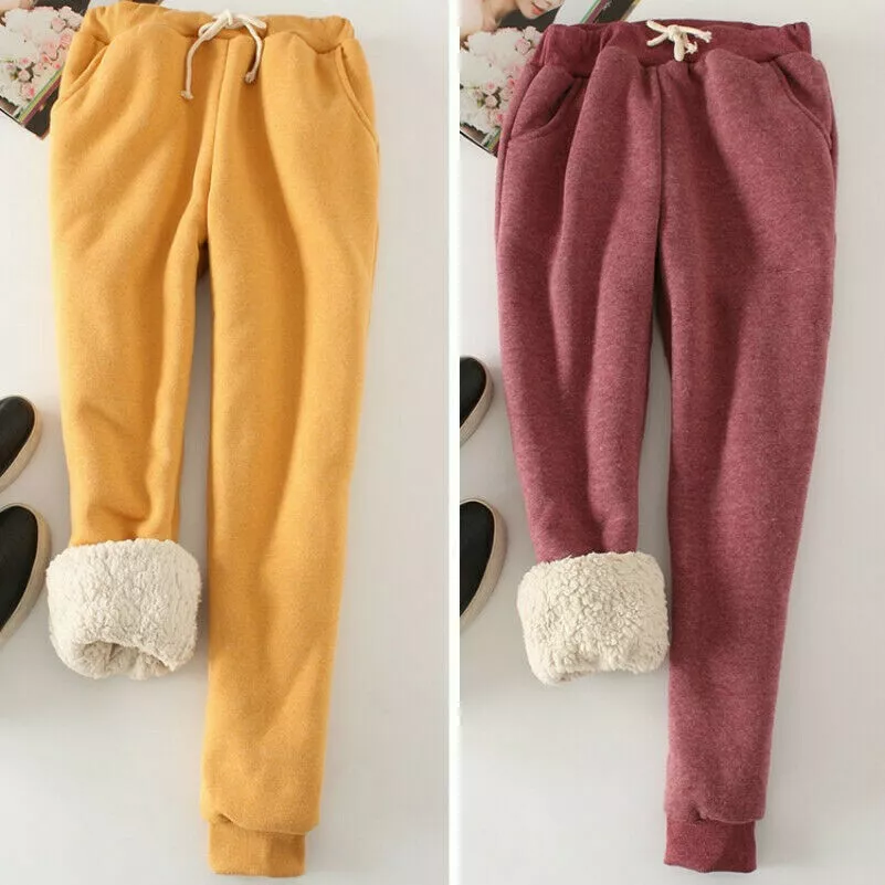 Womens Sweatpants Fleece Lined Pants for Women Winter Warm Sweatpants Plus  Size Sherpa Pant Elastic Hight Waisted Sweatpant with Pocket A-Black at   Women's Clothing store