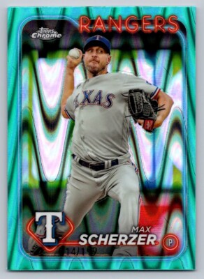 2024 Topps Chrome Aqua RayWave Refractor #37 Max Scherzer Texas Rangers 014/199