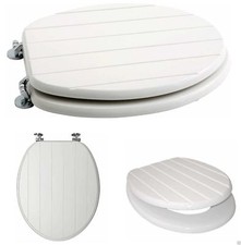 White MDF Toilet Seat Tongue & Groove Chrome Plated Hinges Fitting Included