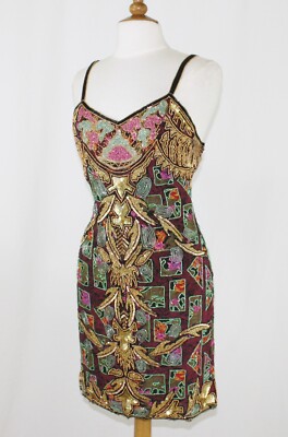 JASDEE Vintage Short Dress Hand Work Bead & Sequins and Hand Print Style 5040M