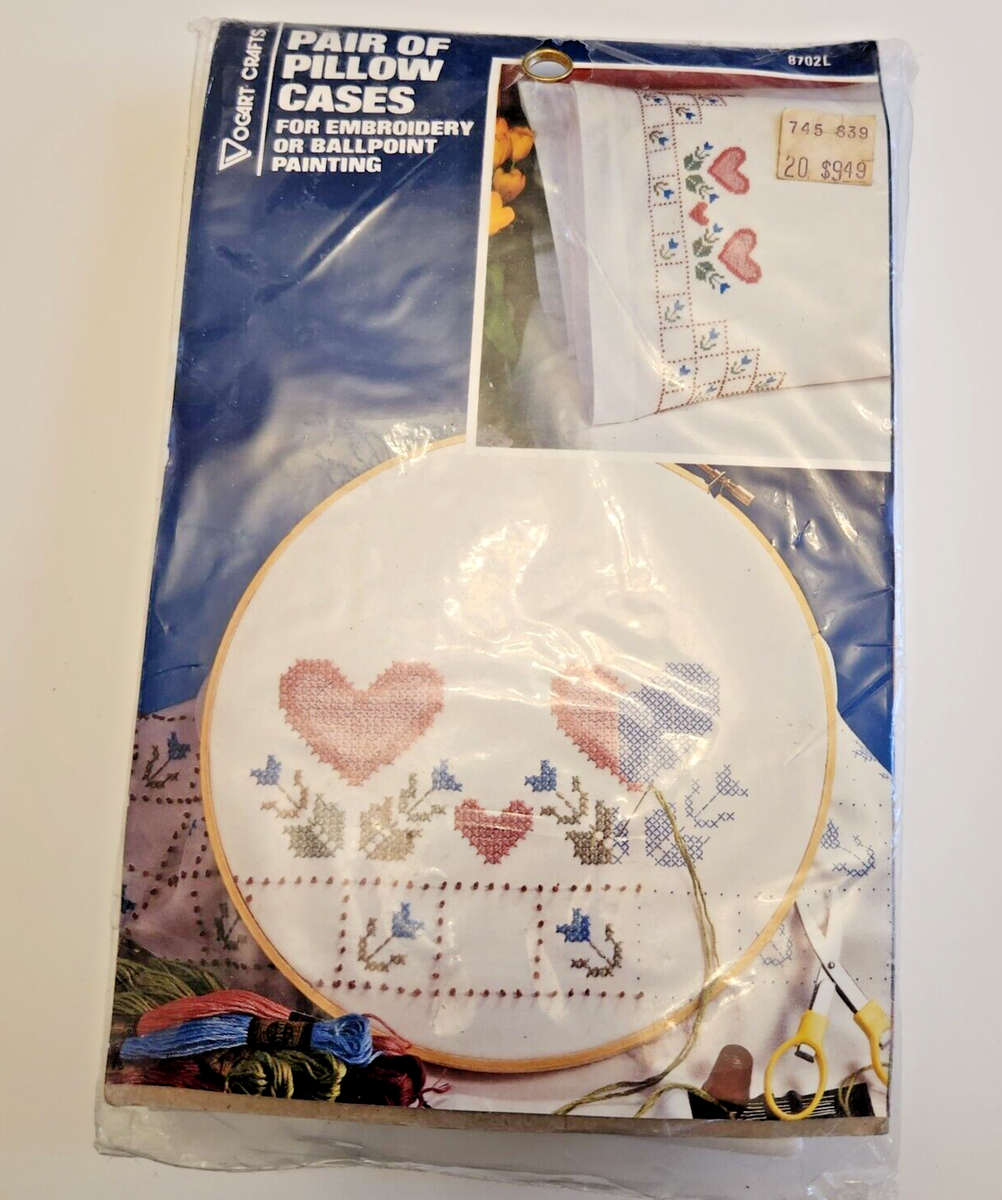 NEW Vtg Vogart Pillowcase Kit Stamped Embroidery Painting Sewing