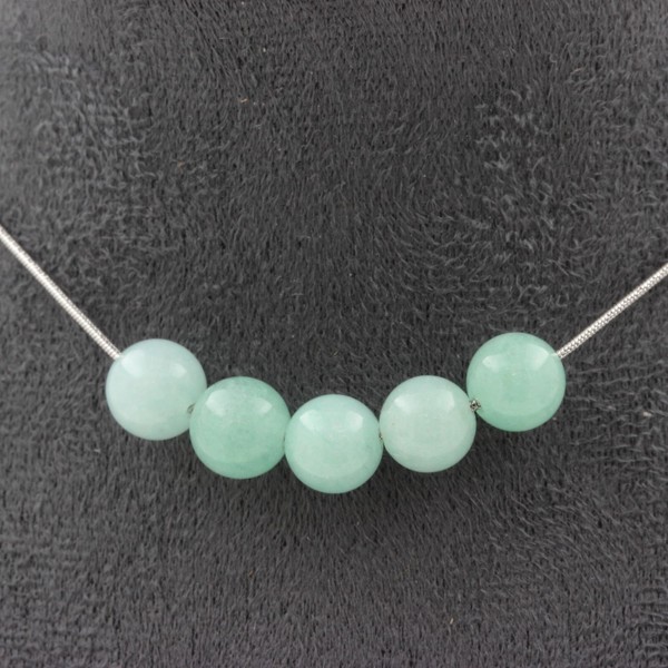 Edelsteine Und Halbedelsteine Collier 5 Perlen Amazonit 8 Mm Kette Aus Stahl-image