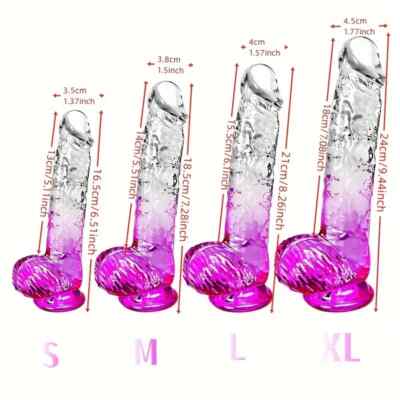 Dildo Sex Toy With Suction Cup Realistic Feel Crystal Clear Two  