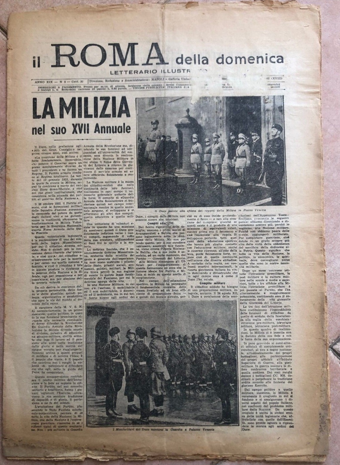La Milizia nel suo XVII Annuale Fascismo giornale originale 1940