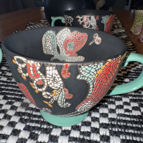 3 Colorful Unique Mosaic Flowers Decorated Tea Coffee Cup World Market ceramic - Picture 11 of 11