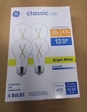 GE Classic LED 40W/4.5W A19Med. Base Bright White 3500K Dimmable, 2x 4 packs 