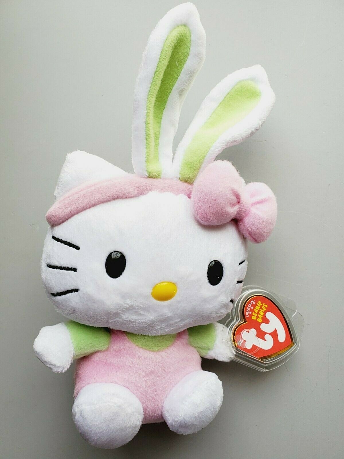 Beanie Babies- Hello Kitty Easter Pink Jumpsuit & Green Bunny Ears 2011 Sanrio💖-image